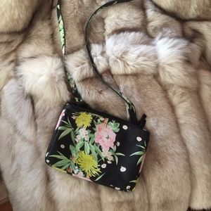 Leather-like Black Floral Shoulder Bag
